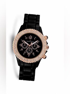 Timothy Stone AMBER CERAMIC BLACK FAUX CERAMIC WATCH Swarovski crystals